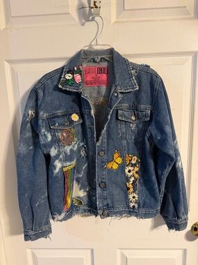 Embroidered Blue Jean Jacket - Floral & Butterfly Accents